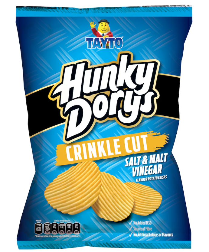 Tayto Hunky Dorys Crinkle Cut Salt & Malt Vinegar Flavour Potato Crisps 130g